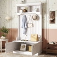 thumbnail image 1 of Small Hall Tree with Storage Shoe Bench, 4-in-1 Entryway Coat Rack with Hooks and Storage Cabinet, Mudroom Organizer Bench for Living Room, Hallway, White, 1 of 11