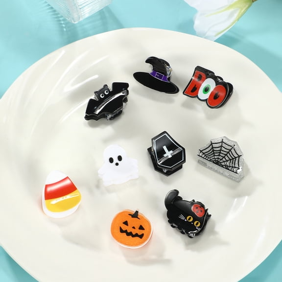 Small Halloween Accessory, Pumpkin Halloween Accessory, Adorable Alternative Accessory, Glittery Jack-O-Lantern Claw Pin, 1.2 X 0.7 Inch Mini Plastic Clip That Secures Forehead