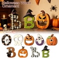 thumbnail image 1 of Small Halloween Decor, Wooden Initial, Distressed Wood, Apartment Halloween Decor, 4X4 Inch Pre-Assembled Adhesive 5Mm Orange Smiling Pumpkin Wood Accent Sign with 4 Round, 1 of 3