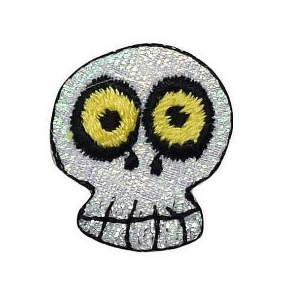 Small - Halloween - Human Skeleton Skull - Shimmery - Iron on Applique /Embroidered Patch