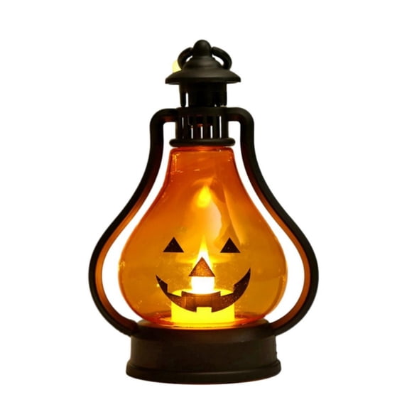 Small Halloween Pumpkin Lantern with Flickering LED, Portable Jack-O-Lantern for Kids, Flame Outdoor Hanging Kerosene Lamp, Christmas Decor Lantern, Indoor Candle Lights