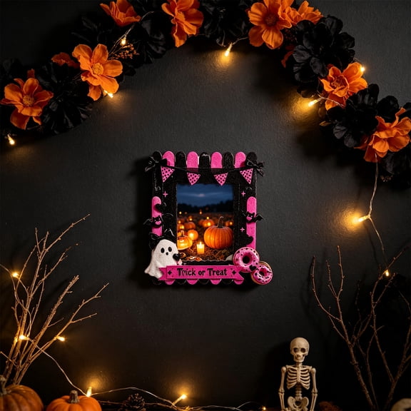 Small Halloween Wooden Photo Frame, Cute Ghost Pumpkin Tabletop Picture Frame with Bow for Fall Home Mantel Decor