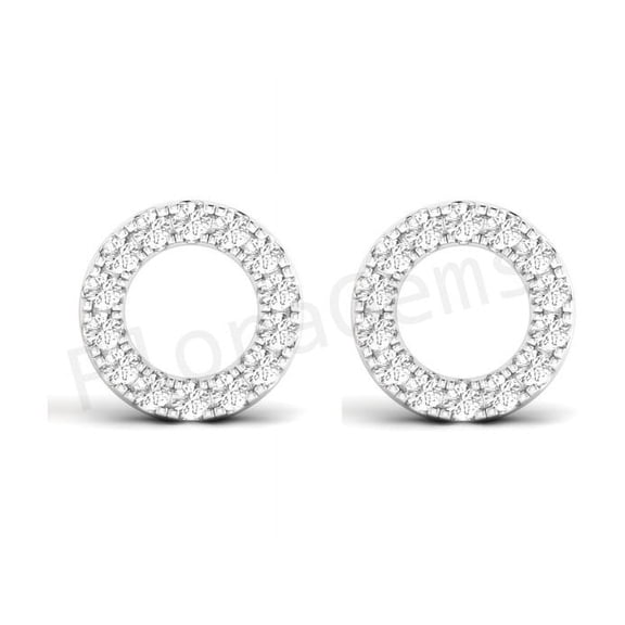 Small Halo Circle Shape Stud Earrings for Women 14K White Gold Plating Over 925 Sterling Silver