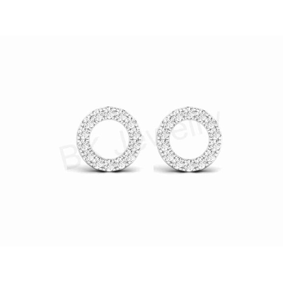 BK Jewelry Small Halo Circle Shape Stud Earrings for Women 14K White Gold Plating Over 925 Sterling Silver