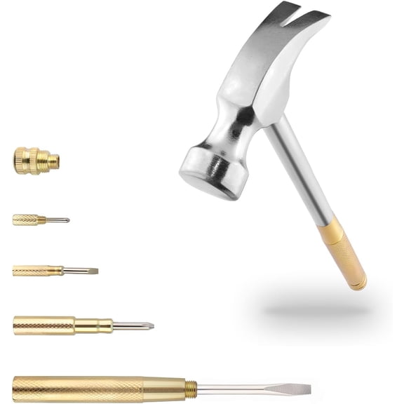 Small Hammer 6 in 1 with Slotted/Flat Phillips Claw Hammer Manual, Portable Multifunction Tool Hammer ( )