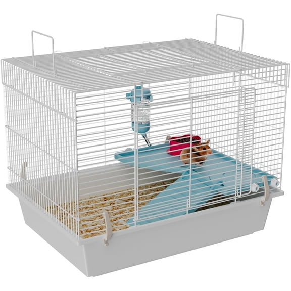 Small Hamster Cage Indoor: 2 Tier Rat Mouse House Gerbil Habitat Pet Enclosure with Water Bottle & Food Bowl - Small Animal Cage for Dwarf Syrian Mice Rodent