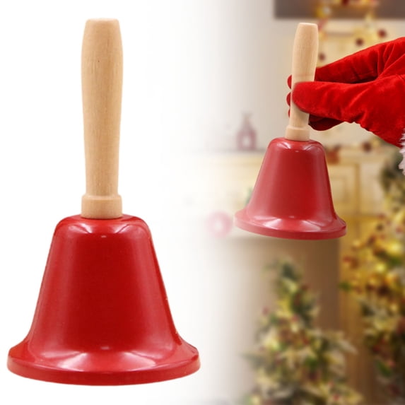 Small Hand Bell, 2.36" Service Call Bell with Wood Handle for Christmas Party Restaurant Dinner Animal Training Home Decor Glossy Red