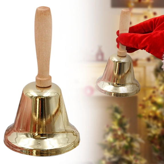 Small Hand Bell, 2.36" Service Call Bell with Wood Handle for Christmas Party Restaurant Dinner Animal Training Home Decor Gold Plating