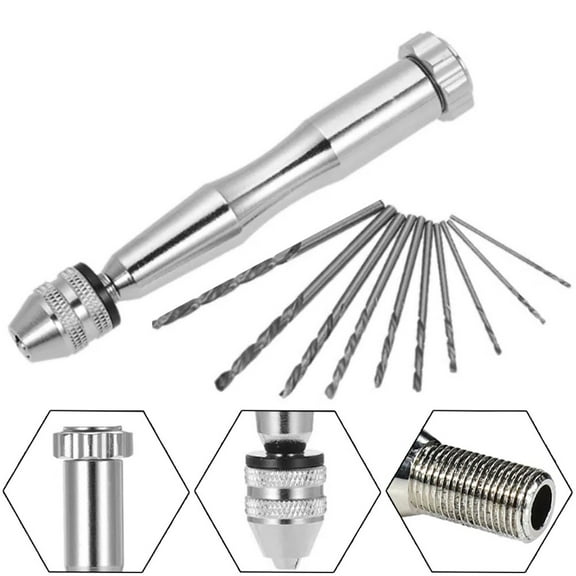 Small Hand Drill Manual Drill Chuck 0.3-3.5mm Drill with 10 Drill Bits