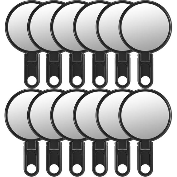 Small Hand Mirror, 3 Inches Mini Hand Held Compact Folding Mirror for Men Women (Black, Pack of 12)