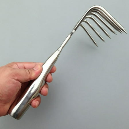 Small Hand Rake Soil Tiller Handheld Heavy Duty Professional Comfort Handle Gardening Leaf Rake Metal Shrub Rake for Mulch Patio Cultivator 7 Tines