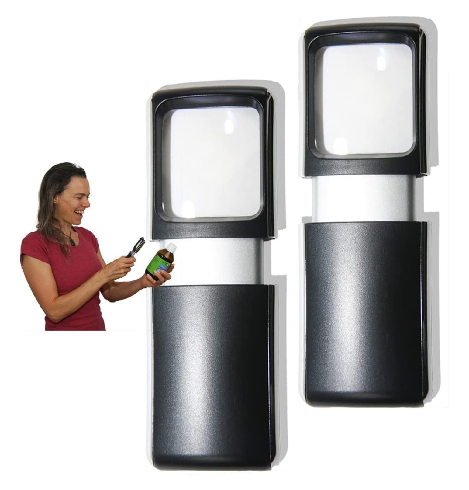 Small Handheld LED Magnifier with Bright Light 2 Pack; Pocket Foldable