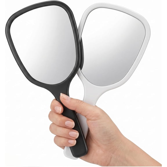 Small Handheld Mirror 2 Pcs Portable Travel Vanity Hand Mirrors with Handle for Makeup Black White