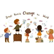 Small Hands Change The World Colorful Inspirational Diversity Inclusion Handprints Nursery Decorations Kids Bedroom Vinyl Art Wall Sticker Nursery Classroom Decor