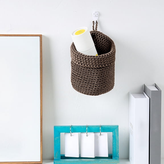 Small Hanging Basket-Cotton Rope Wall Basket with Handle, Hanging Storage Baskets, Cottons Thread Storage Basket, Shelf Baskets Storage Bin Closet Organizer 5.51"x5.12"