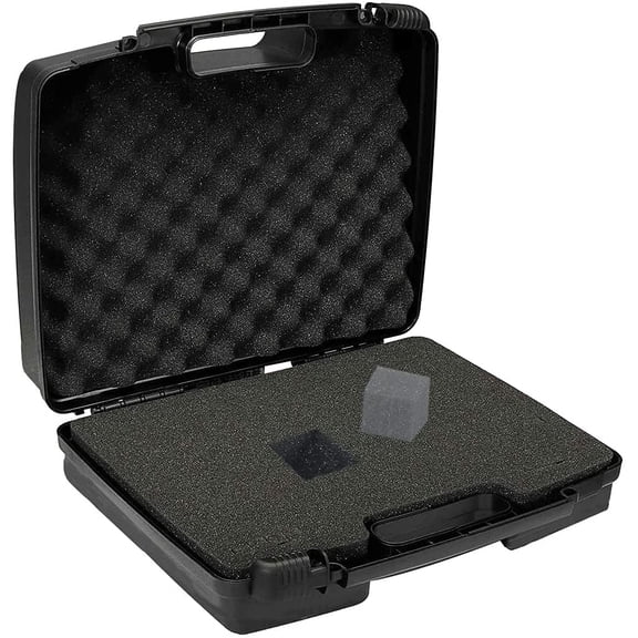 Small Hard Case with Foam, 14" Lightweight Pluck Foam Padded Protection Carrying/Storage Case - Customizable Interior for GoPro, Camera, iPhone, Tablet, Black - Outer Size:14 x 10.4 x 3.5