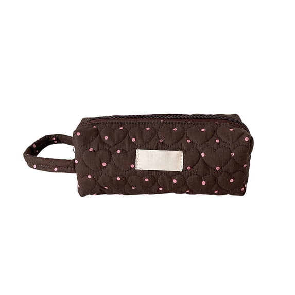 Small Heart Dots Pencil Case Cute Quilted Pencil Pouch Portable Handheld Cosmetic and Pen Organizer Bag for Students University Travel Makeup Storage Outdoor Outing Library Office Dorm