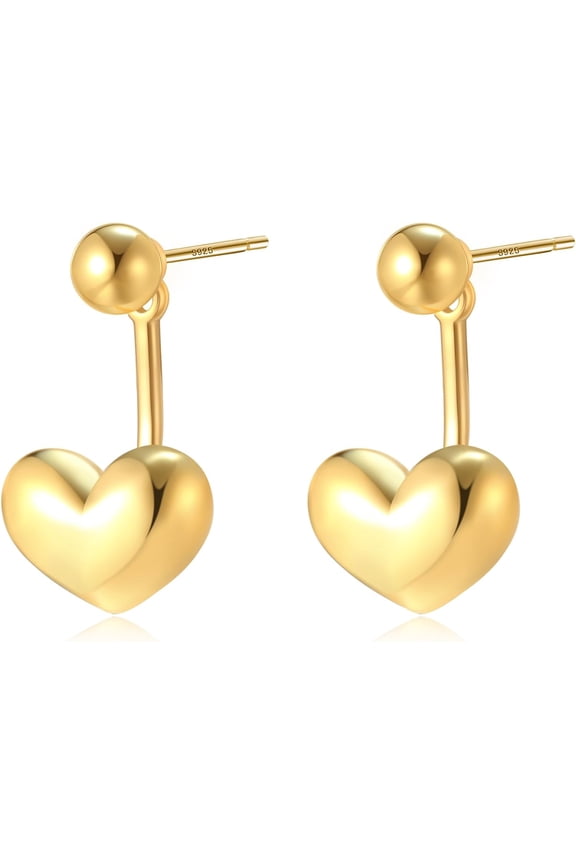 Small Heart Earrings for Women 925 Sterling Silver Post 14K Gold Plated Mini Ball Stud Ear Jacket Heart Drop Dangle Earrings for Women[b3558]