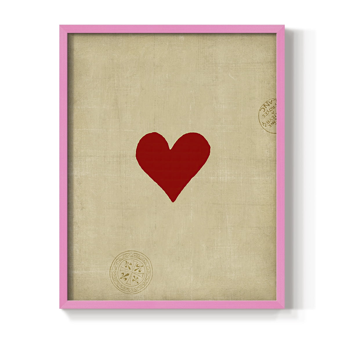 Small Heart Framed Print in Pink Solid Wood Framed Print No Nail Hanging