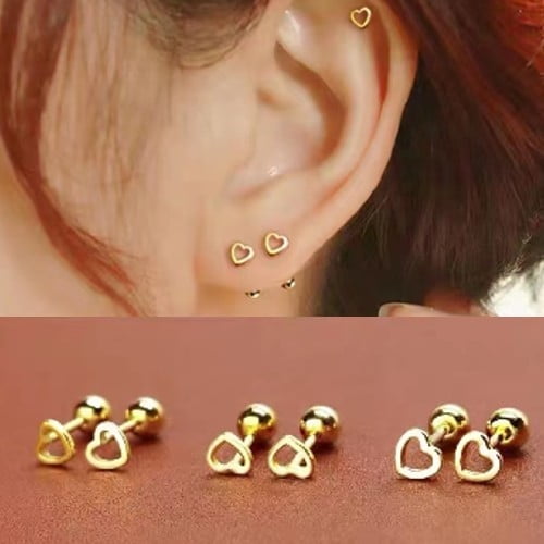Small Heart Gold Stud Earrings, Women Hypoallergenic Minimalist Earrings, Gift for Her