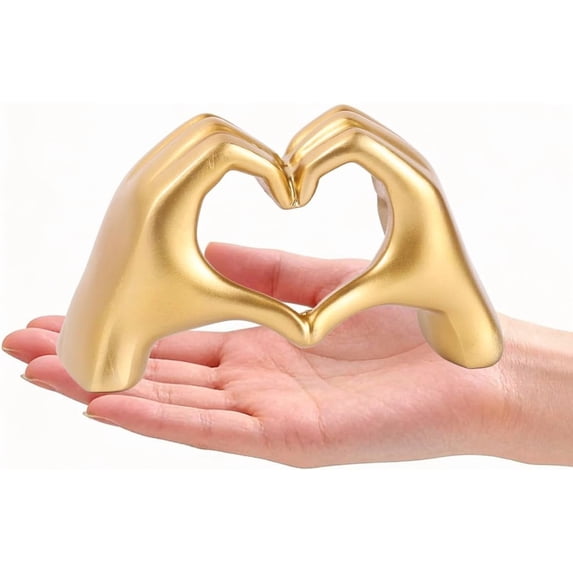 Small Heart Hands Sculpture Decor for Living Room Bedroom Bookshelf Coffe Table and Office Display, Love Finger Statue Modern Aesthetic Home Decor, Unique Gift for Wedding Christmas Birthday (Gold)