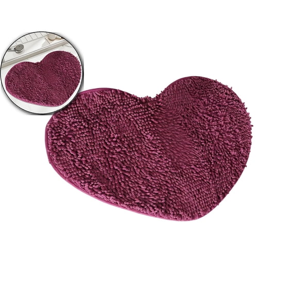 Small Heart Shaped Chenille Bath Mat Soft Absorbent Plush Microfiber Bathroom Rug Machine Washable Shaggy Mat Carpet for Shower, Bedroom, Bathtub