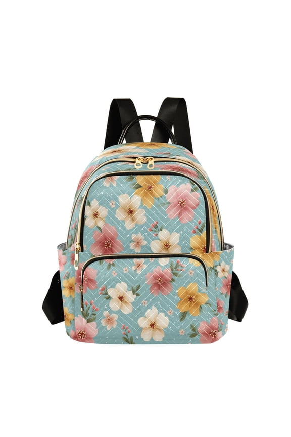 Small Hibiscus Flowers on Pastel Background Quilted Backpack Fashion Daypack Commuter Bag for Women 14 L