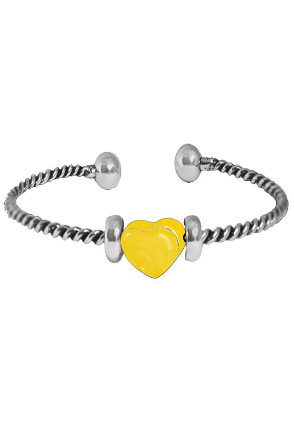 Small High Polished Gold Heart, 3/8ths Inch, European Designed Charm, On A Adjustable Flexible Twisted Cable Bracelet With A STERLING SILVER Finish, Hypoallergenic-Safe, Nickel, Lead, Cadmium Free