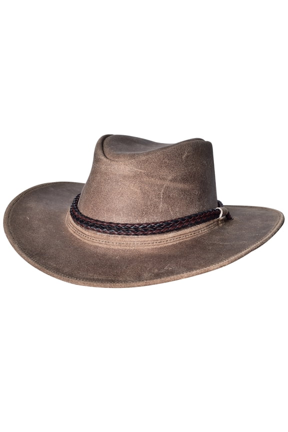 Small Hilason Crazy Horse Cow Leather Cowboy Hat Grey