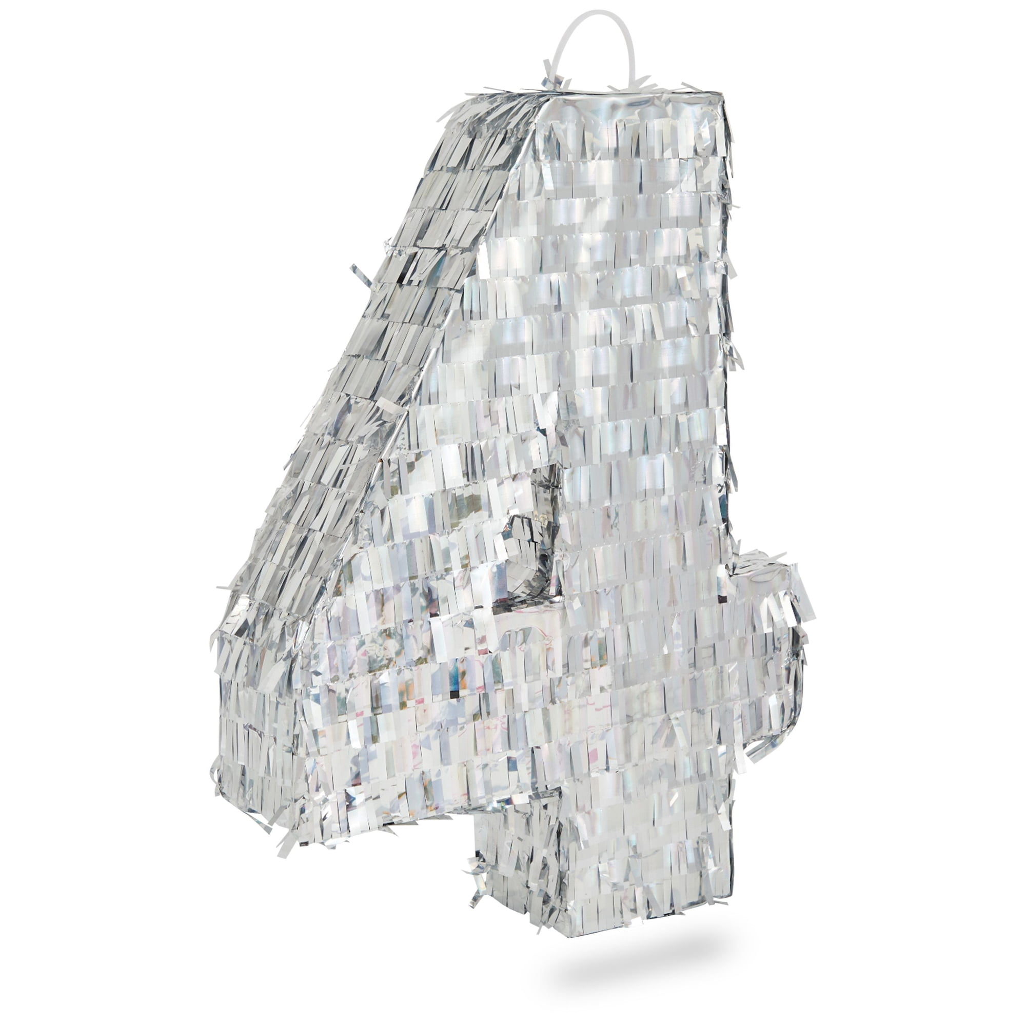 Small Holographic Silver Foil Number 4 Pinata for Kids Birthday Party Decorations 16.5 x 11.5 x 3 inches