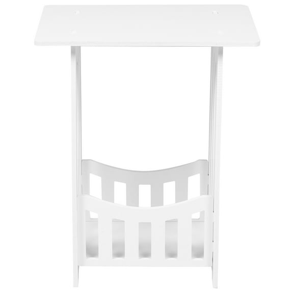 OUNONA Narrow White Nightstand PVC Wood Plastic Board Storage Round for Living Room 1Pcs