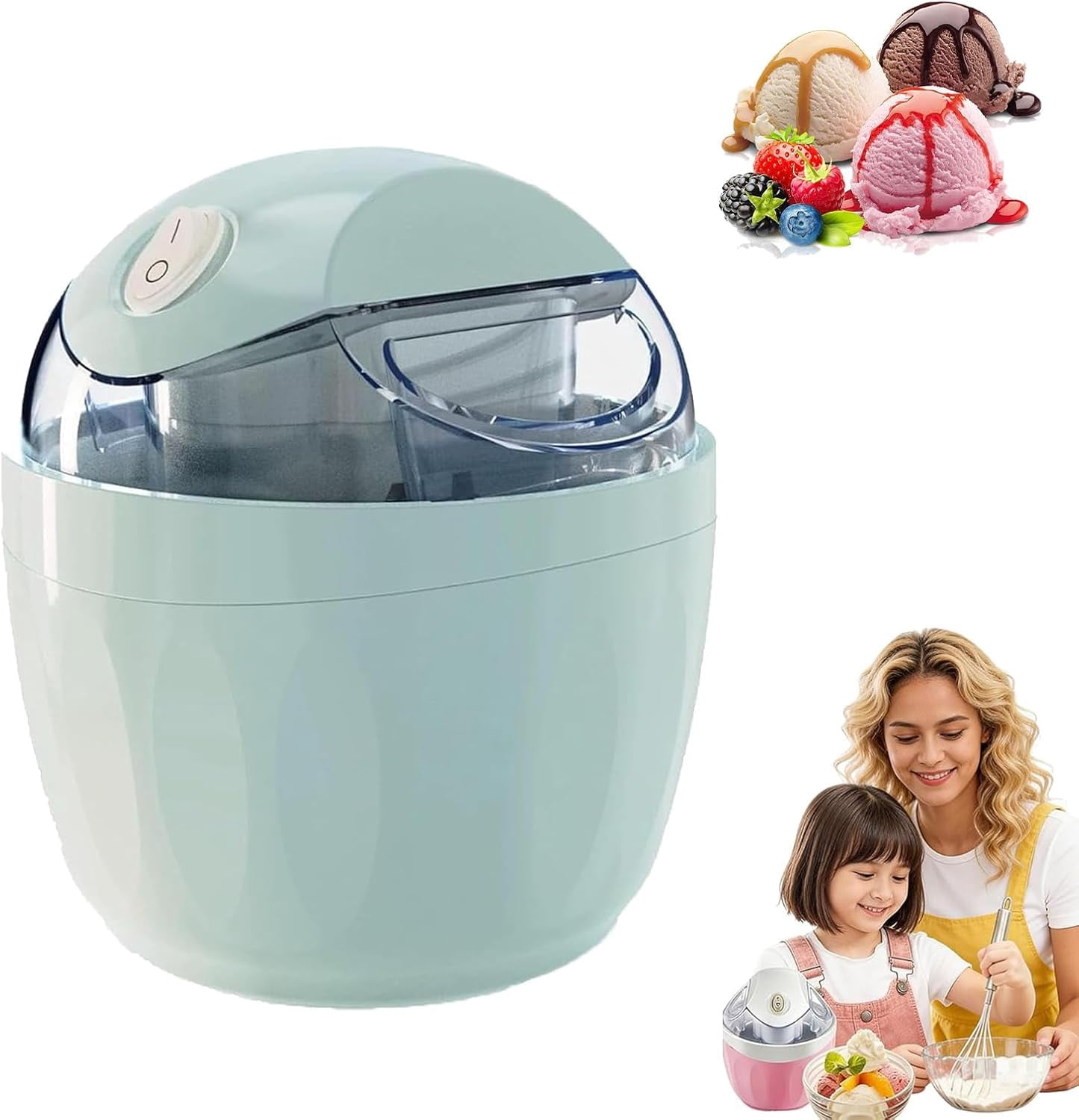 Small Home Mini Ice Cream Maker, 17 Oz Mini Ice Cream Machine with Pre-Frozen Bowl, One-Touch Frozen Yogurt, Gelato and Sorbet Maker, Compact Dessert Maker for Home Kitchen (Blue)