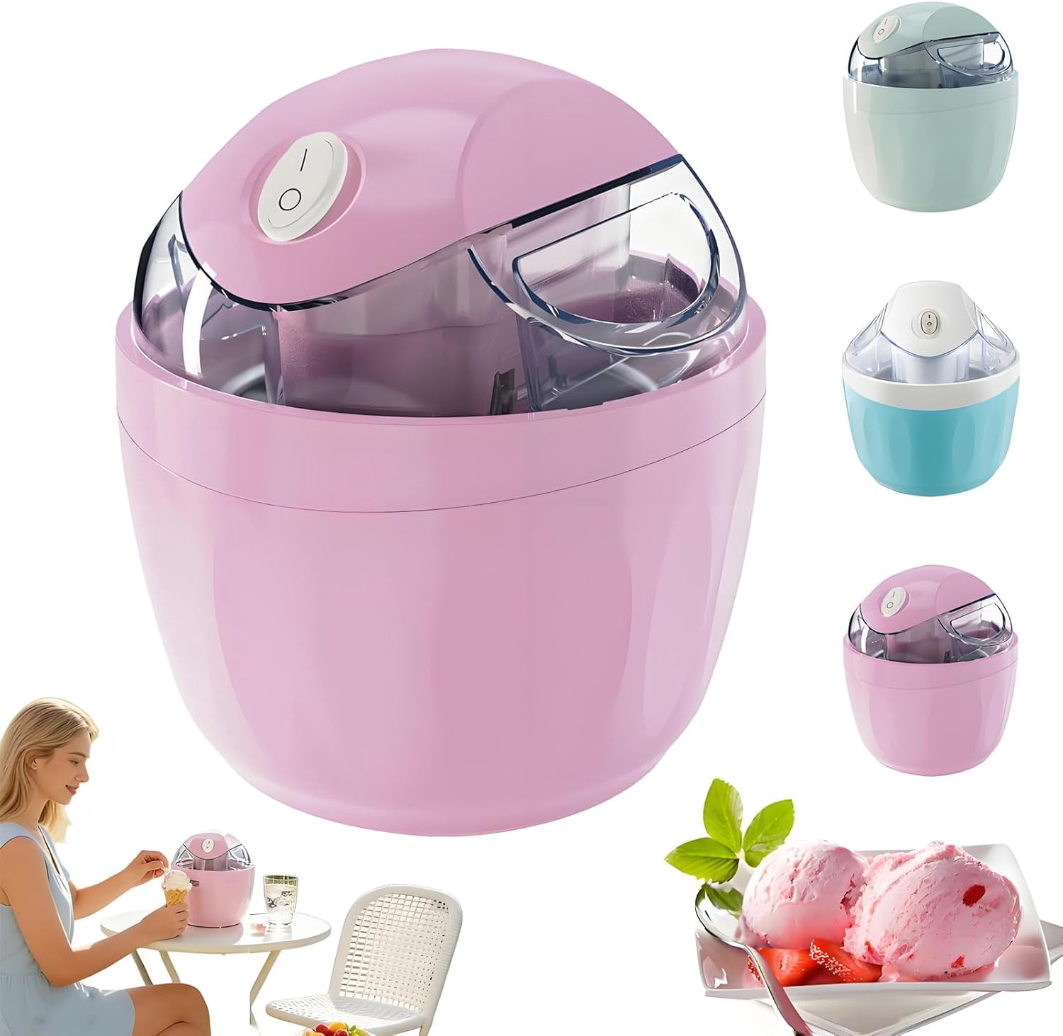 Small Home Mini Ice Cream Maker, 17oz Automatic Ice Cream Machine for Homemade Frozen Yogurt, Gelato & Sorbet, 15-Minute Quick Freeze with One-Touch Operation(Pink)