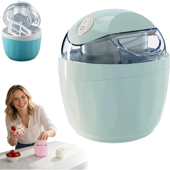 Small Home Mini Ice Cream Maker - 17oz Electric Gelato & Sorbet Machine for Homemade Frozen Yogurt, Quick 15-Minute Personal Ice Cream Maker with One-Touch Control for Family (Blue)