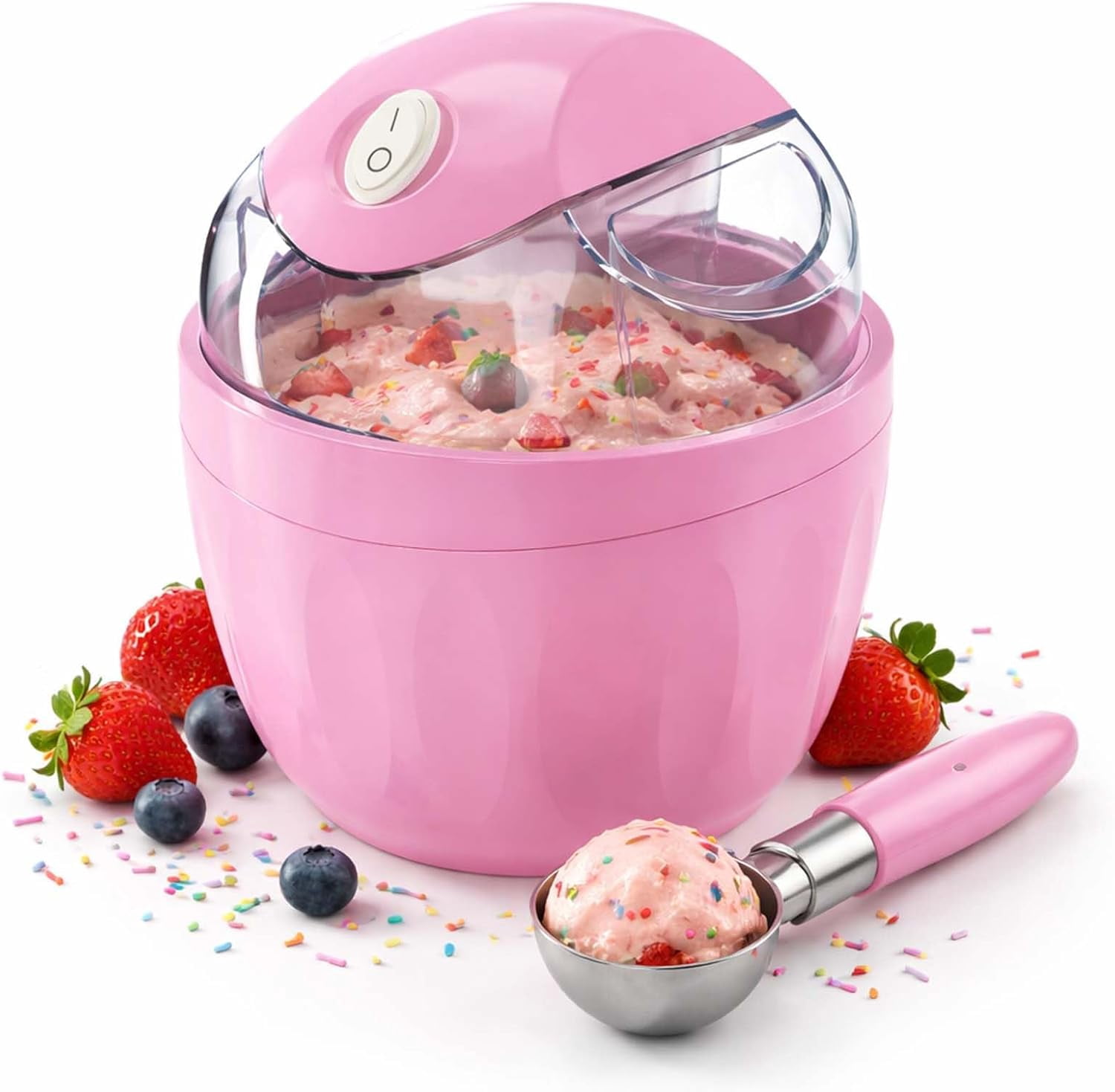 Small Home Mini Ice Cream Maker, 17oz Electric Gelato & Sorbet Machine Makes Serves 3 to 4, Just 15 Minutes,One-Touch Control,DIY Mini Ice Cream Maker with Pre-Freezer Bowl,Easy to Clean & Use (Pink)