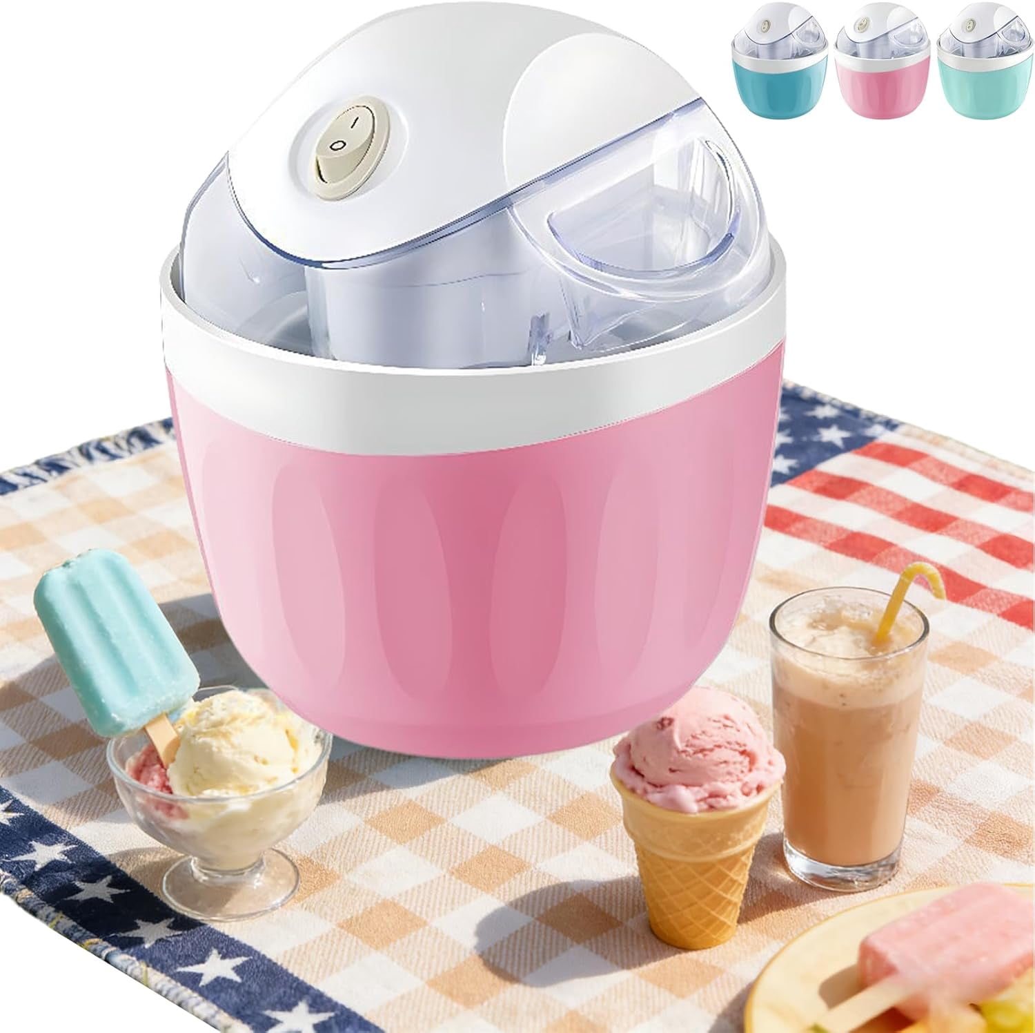 Small Home Mini Ice Cream Maker, 17oz Electric Gelato & Sorbet Machine with One-Touch Control, Personal Ice Cream Maker, DIY Makes Machine, Dessert Treats & Family Use (Blue-A)