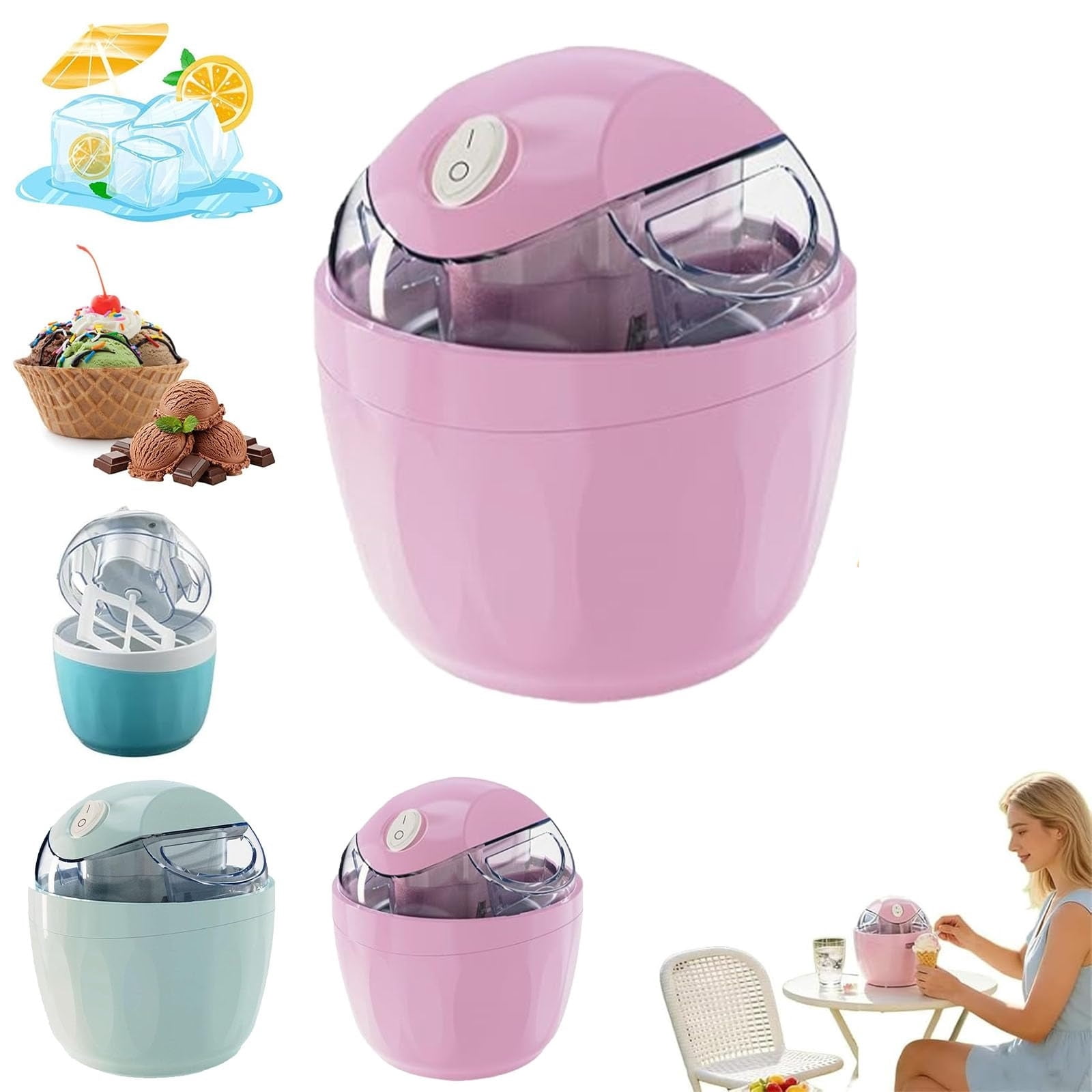 Small Home Mini Ice Cream Maker – Compact Electric Design, Easy to Store, Perfect for Gelato, Frozen Yogurt, Travel, Small Kitchens