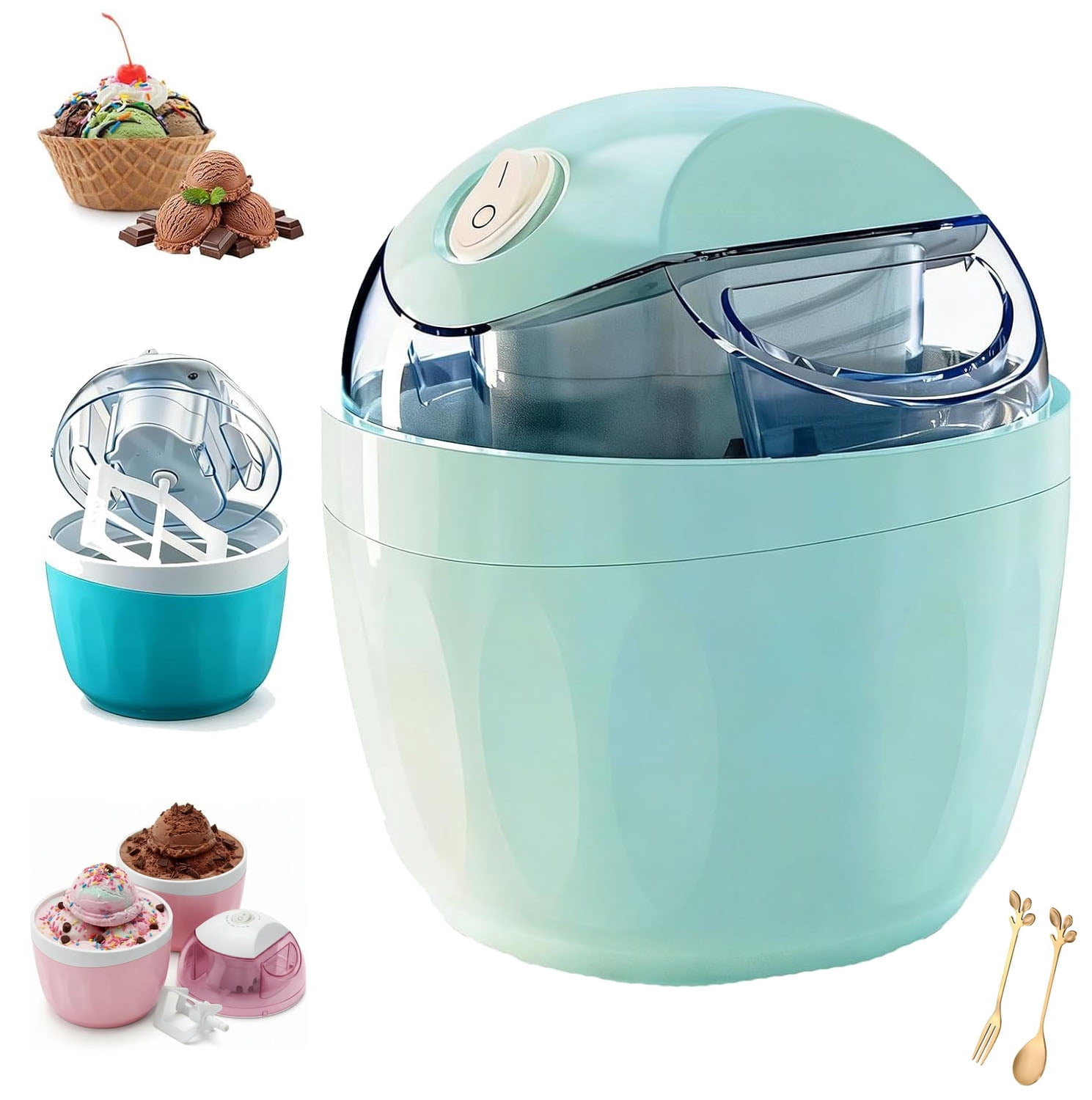 Small Home Mini Ice Cream Maker, DIY Mini Ice Cream Maker, One-Touch Dessert Maker, Single Serving of Gelato, Frozen Yogurt, Compact Electric Makers, Everyday Kitchen Use, Green