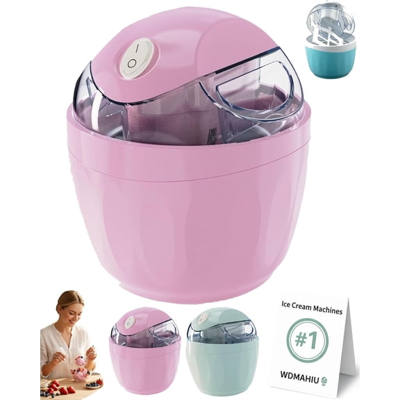 Small Home Mini Ice Cream Maker, Electric Personal Gelato & Sorbet Machine, DIY Makes Single Serving of Gelato, Frozen Yogurt with Pre-Freezer Bowl, Easy One-Touch Dessert Maker for Families(Pink)
