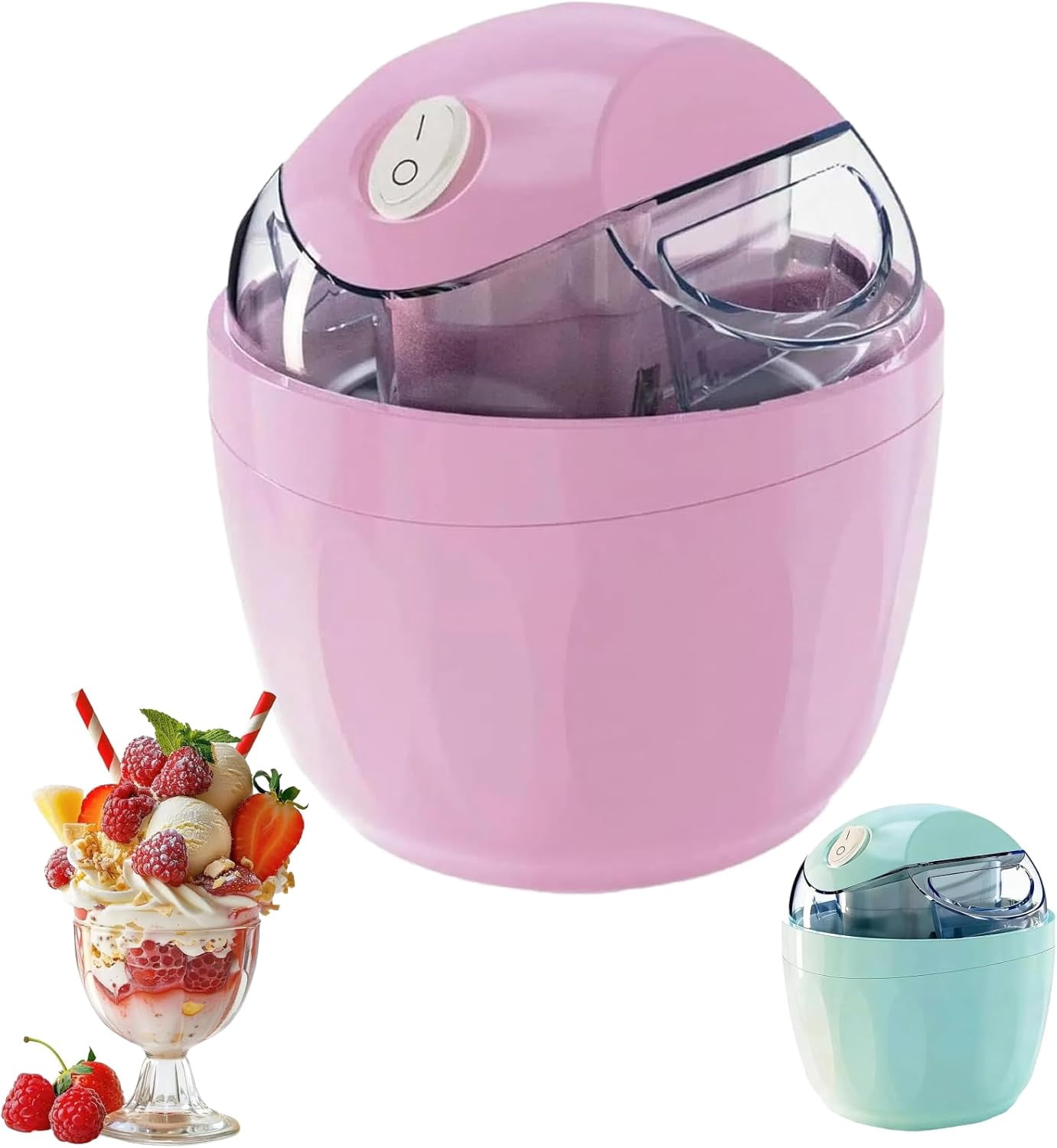 Small Home Mini Ice Cream Maker, Just 15 Minutes, DIY Makes Single Mini Ice Cream Machine, Frozen Yogurt, Easy One-Touch Dessert Maker for Families Kitchen (Pink)