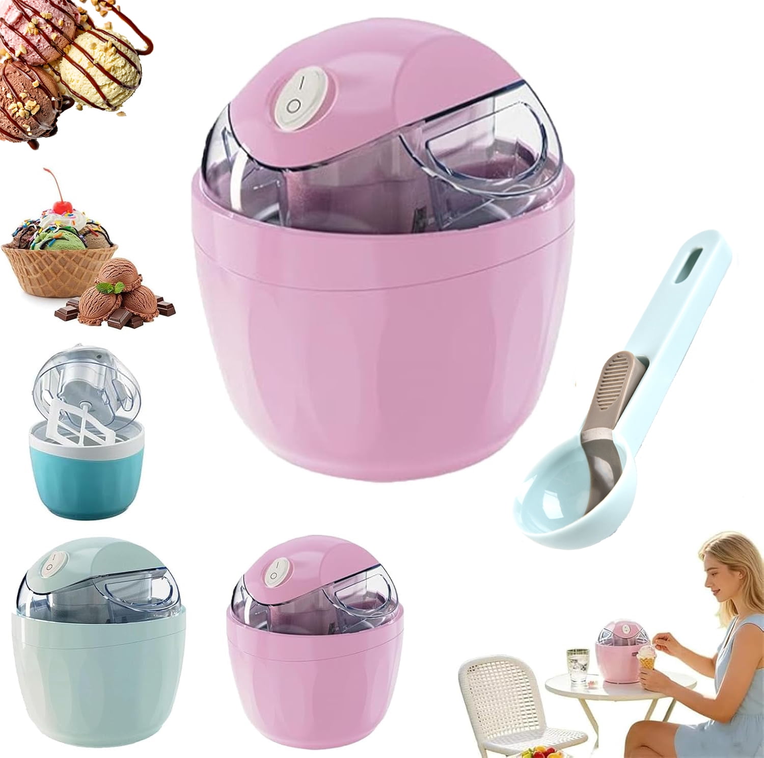 Small Home Mini Ice Cream Maker, Just 15 Minutes, DIY Mini Ice Cream Maker, One-Touch Dessert Maker, Single Serving, Frozen Yogurt, Compact Electric Makers for Kitchen (Pink)