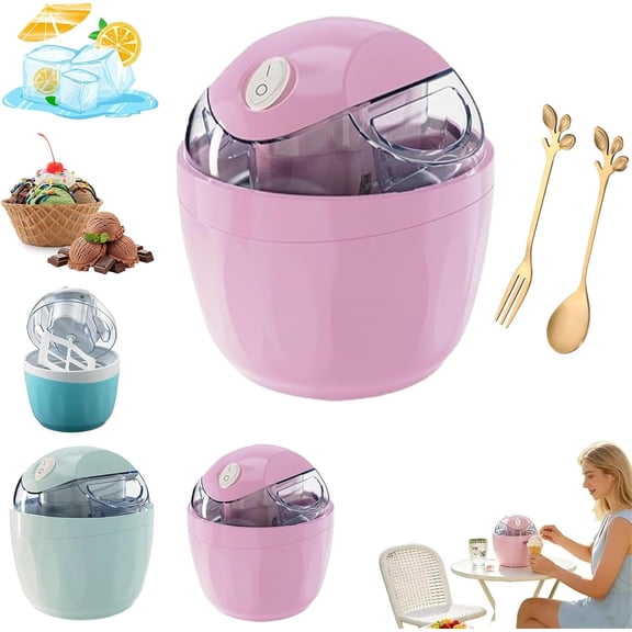 Small Home Mini Ice Cream Maker, Just 15 Minutes, DIY Mini Ice Cream Maker, One-Touch Dessert Maker, Single Serving of Gelato, Frozen Yogurt, Compact Electric Makers for Kitchen, Family Treats (Pink)