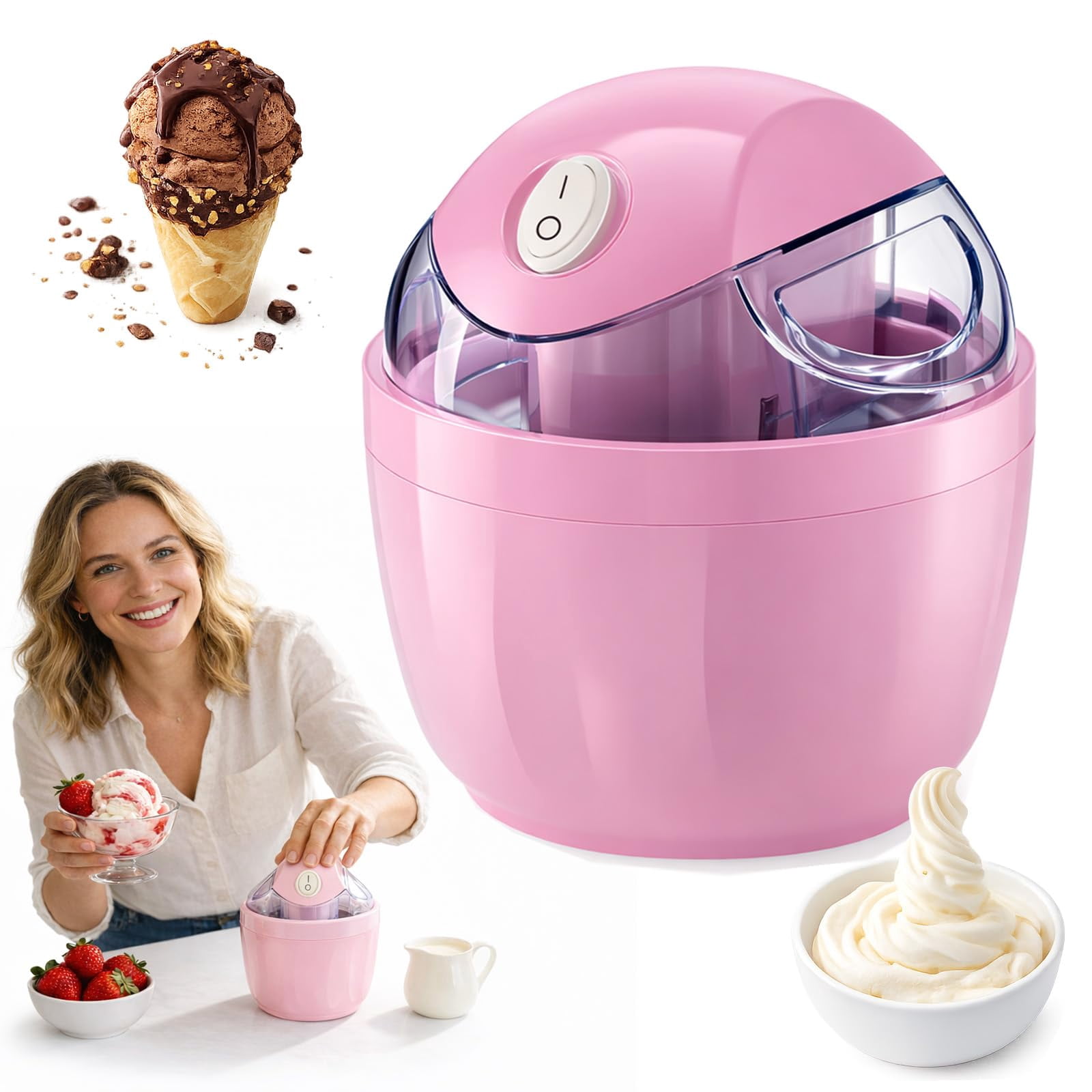 Small Home Mini Ice Cream Maker, One-Touch Diy Dessert Maker and Pre-Freezer Bowl - Easy to Clean ,Makes Gelato, Frozen Yogurt, Sorbet & More