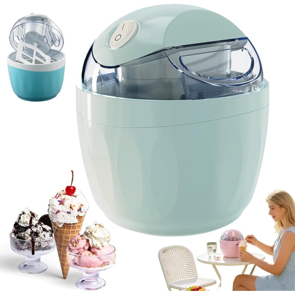 Small Home Mini Ice Cream Maker, Personal Ice Cream Maker, 17oz Electric Gelato & Sorbet Machine for Homemade Frozen Yogurt, Quick 15-Minute Automatic with One-Touch Control for Family (Green)