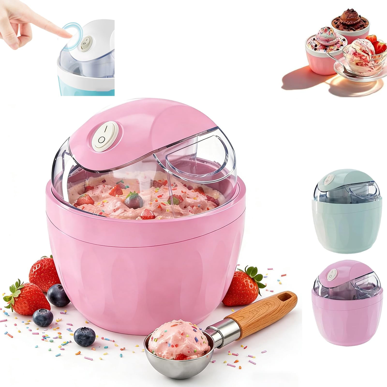 Small Home Mini Ice Cream Maker with One-Touch Operation, Freezer Bowl Fast Cooling System, Personal Single Serve Dessert Maker for Kitchen