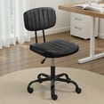 thumbnail image 1 of Small Home Office Desk Chair with Wheels, Armless Comfy Vanity Chair Swivel Computer Task Chair No Arms, Modern Height Adjustable Low Back Rolling Chair for Small Space (PU Leather Black), 1 of 18