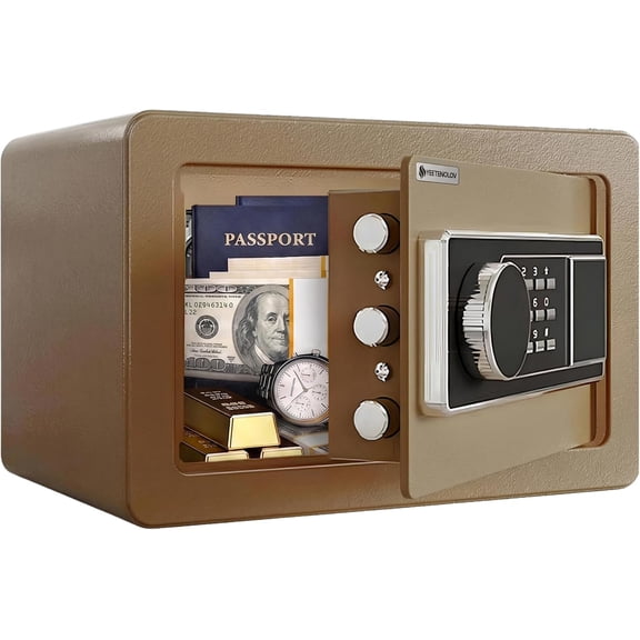 Small Home Safe Box with External Battery Box, Digital Keypad Safe for Money, Jewelry and Valuables,0.5 Cubic Feet Compact Personal Safe for Bedroom Office Dorm,11.8W x 7.9D x 7.9H