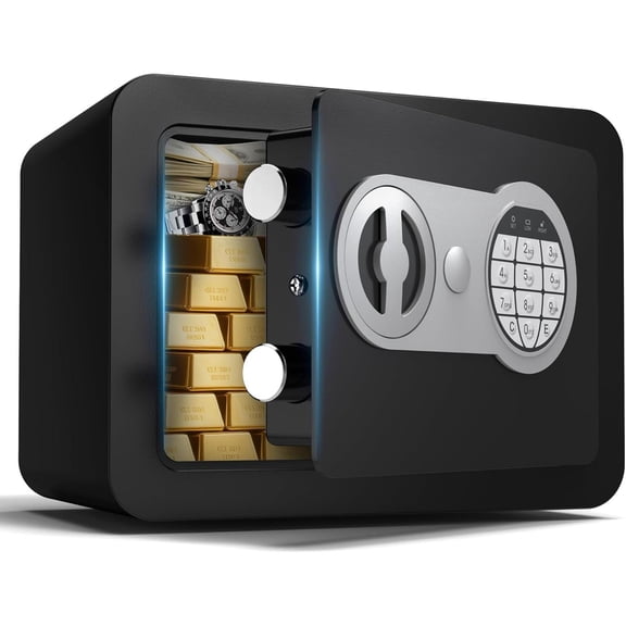 Small Home Safe with Coin Slot, Numeric Keypad, and Sensor Light (Black)