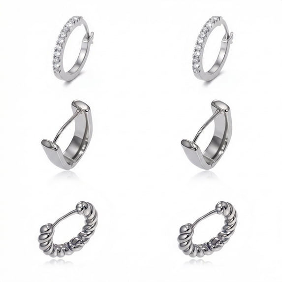Small Hoop Earrings Set for Women,Sliver Plated Chunky Hoop Earring Hypoallergenic Stackable Earrings for Woman Multiple Piercing Dainty Jewelry Gift