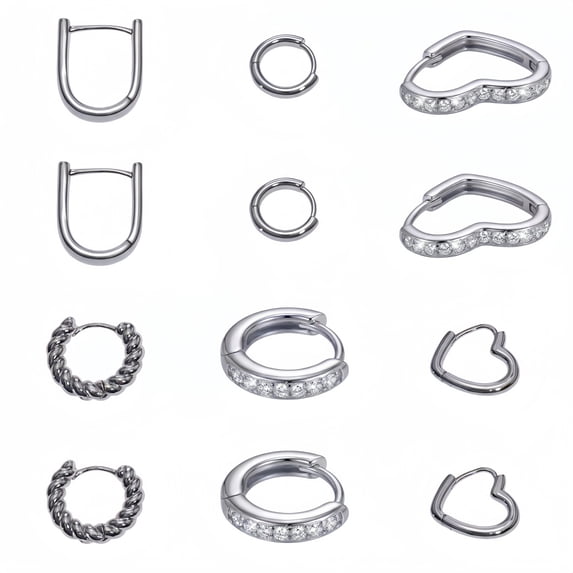 Small Hoop Earrings Set for Women,Sliver Plated Chunky Zircon Heart Earrings for Woman Multiple Piercing Dainty Jewelry Gift